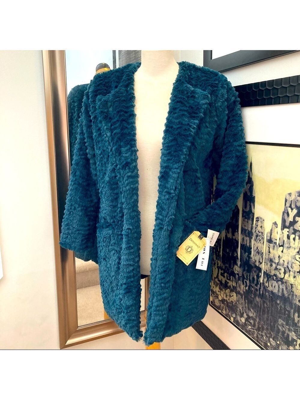 New Democracy emerald green faux fur long line jacket